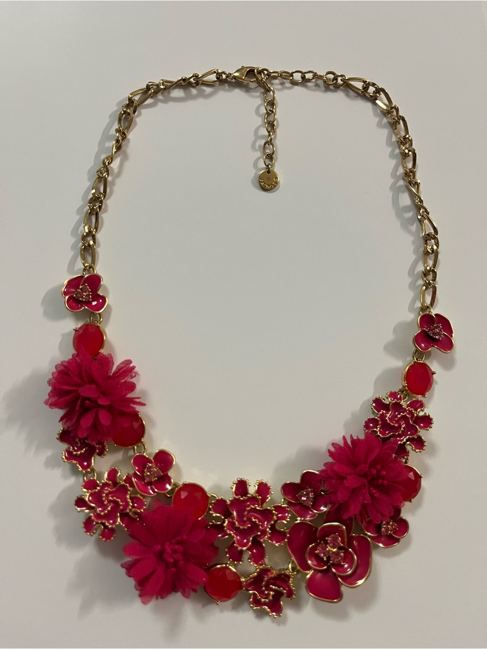 Talbots Hot Pink Floral Bib Necklace with Matching Earrings & Gold Bracelet - Picture 11 of 14